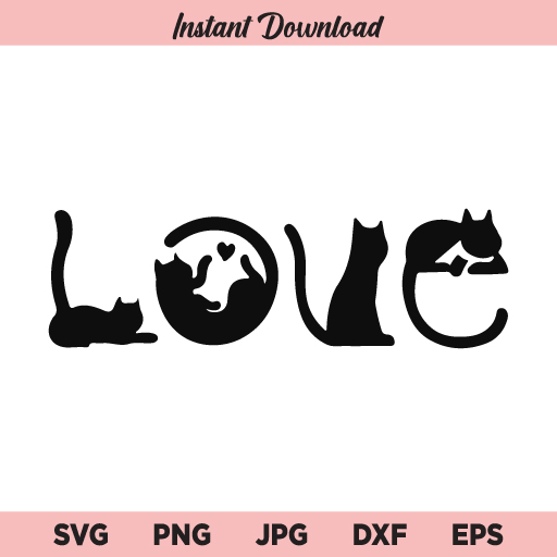 Cat Love SVG, Cats Love SVG, Cat SVG, Love Cats SVG, PNG, DXF, Cricut, Cut File, Clipart
