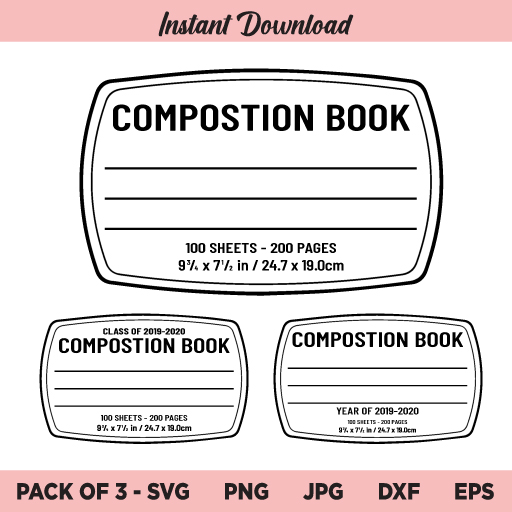 Composition Book SVG, Notebook Label SVG, Tumbler Label SVG, Notebook Cover SVG