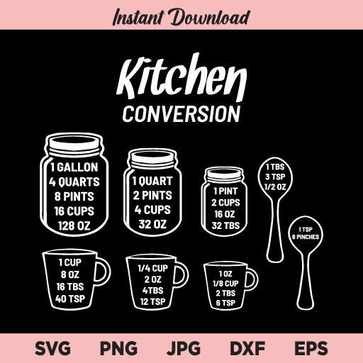 Kitchen Conversions SVG, Conversion Chart SVG, Measuring Cup SVG, Mason Jar Measurements SVG, PNG, DXF, Cricut, Cut File, Clipart