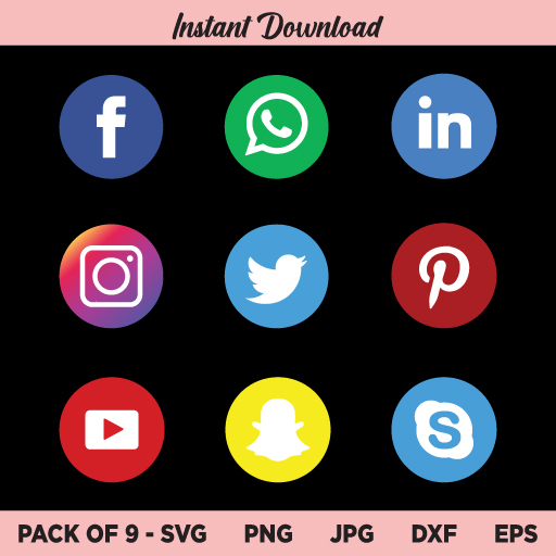 Social Media Icons & Logo SVG, PNG, DXF, Cricut, Cut File, Clipart, Silhouette
