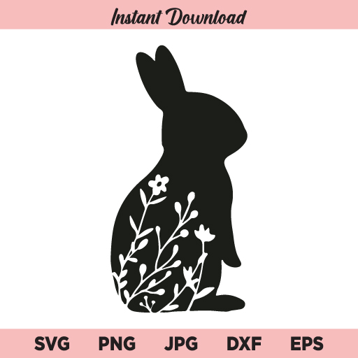 Floral Bunny SVG, Floral Rabbit SVG, Bunny With Flower SVG, Easter Floral Rabbit SVG, PNG, DXF, Cricut, Cut File, Clipart