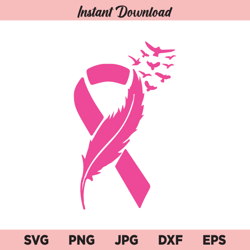 Feather Pink Ribbon SVG, Cancer Ribbon SVG, PNG, DXF, Cricut, Cut File, Clipart