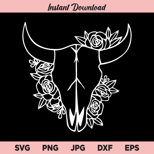Cow Skull Svg Cow Skull With Flowers Svg Floral Cow Skull Svg Png Dxf Cricut Cut File Clipart Buy Svg Designs