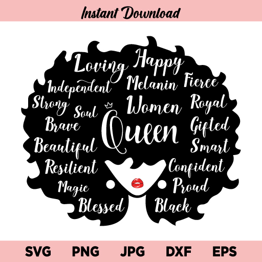 Afro Woman With Words SVG, Afro Woman Words SVG, Afro Hair Words SVG, African American, Melanin Black Queen, SVG, PNG, DXF, Cricut, Cut File