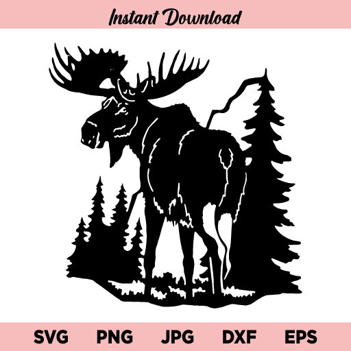 Moose Scene SVG, Moose SVG, Moose, Wood, Tree, Mountain, SVG, PNG, DXF, Cricut, Cut File, Clipart, Instant Download
