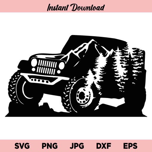 Jeep With Tree And Mountain SVG, Jeep SVG, Jeep With Trees SVG, Jeep With Mountains SVG, Jeep SVG, PNG, DXF, Cricut, Cut File, Clipart, Instant Download