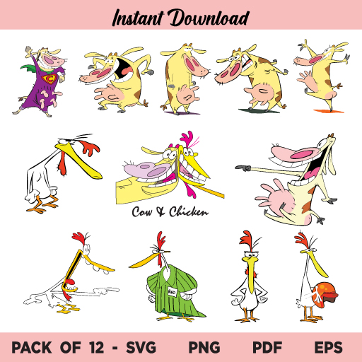 Cow and Chicken SVG, Cow and Chicken SVG Bundle, Cartoon SVG, Cow and Chicken Cartoon, SVG File, Cow and Chicken, SVG, PNG, Cricut, Cut File