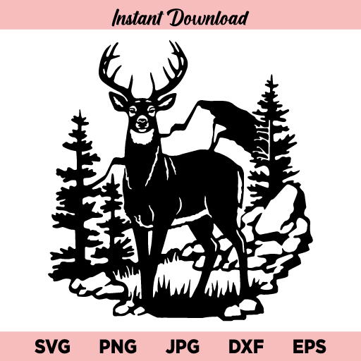 Deer In Pine Forest SVG, Deer Forest SVG, Deer Mountains SVG, Nature Deer SVG, Deer In Woods SVG, Deer In Trees SVG, Deer SVG, PNG, DXF, Cricut, Cut File