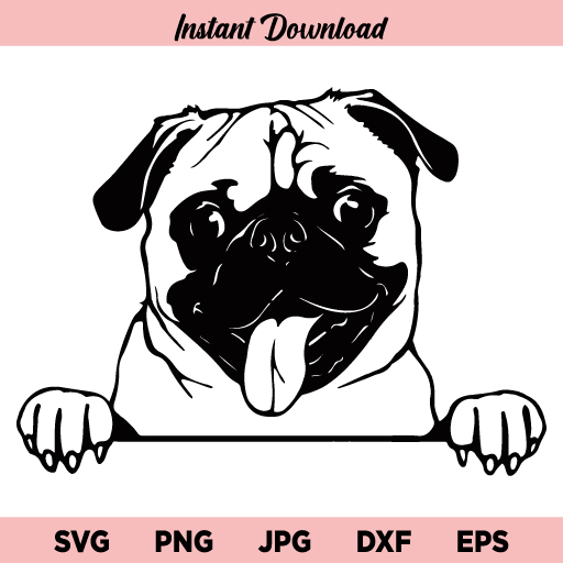 Cute Pug Dog SVG, Pug Dog Face SVG, Pug SVG, Pug Dog SVG, Peeking Pug Dog SVG, Cute Pug, Pug, Pug Dog, SVG, PNG, DXF, Cricut, Cut File