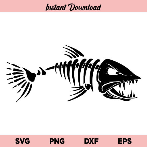 Angry Fish Skeleton SVG, Angry Fish Skeleton SVG Cut File, Angry Fish Skeleton SVG File Design, Angry Fish SVG, Fish Skeleton SVG, PNG, DXF, Cricut, Cut File