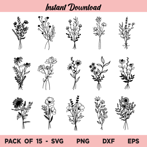 Digital Download Wildflower PNG Wildflowers SVG Bundle SVG files for Cricut