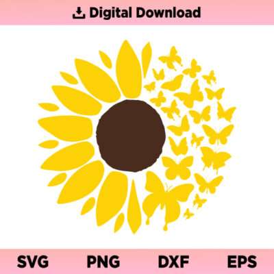 Sunflower With Butterflies SVG, Sunflower Butterfly SVG, Sunflower SVG ...