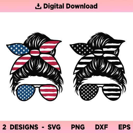 American Flag Messy Bun SVG, USA Flag American Patriotic Mom Bun SVG, Patriotic SVG, Mom Life Messy Bun SVG, USA Mom Bun SVG, PNG, DXF, Cricut, Cut File