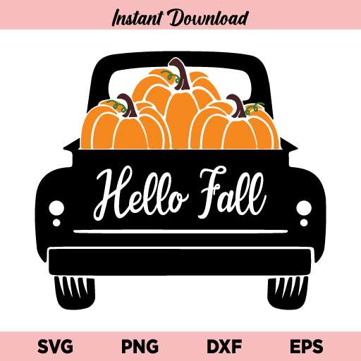 Hello Fall Truck SVG, Hello Fall Vintage Truck SVG, Pumpkin SVG, Fall SVG, Autumn SVG, Thanksgiving SVG, PNG, DXF, Cricut, Cut File