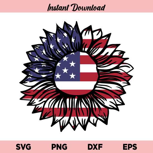 American Flag Pattern Sunflower SVG
