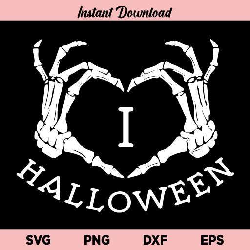 I Love Halloween Heart Skull SVG