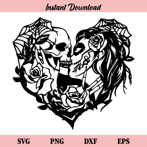Calavera Kissing Skull Heart SVG